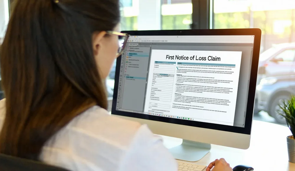 Claims adjuster processing first notice of loss on digital claims management interface